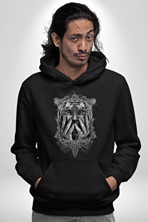 Yarım İnsan Yarım Leopar Mutant Leopar Kral Kadın Erkek  Siyah Kapüşonlu Sweatshirt Hoodie