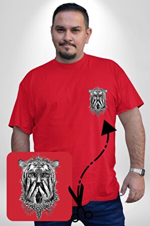 Yarım İnsan Yarım Leopar Mutant Leopar Kral Kırmızı Büyük Beden Kadın Basic Minimal Baskılı Tişört