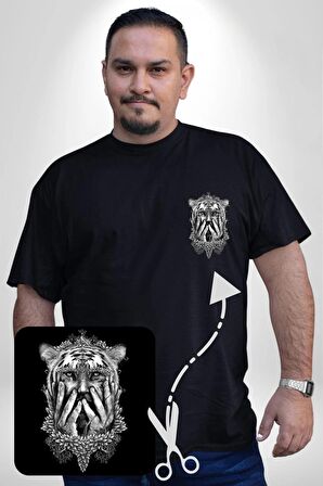 Yarım İnsan Yarım Leopar Mutant Leopar Kral Siyah Büyük Beden Kadın Basic Minimal Baskılı Tişört