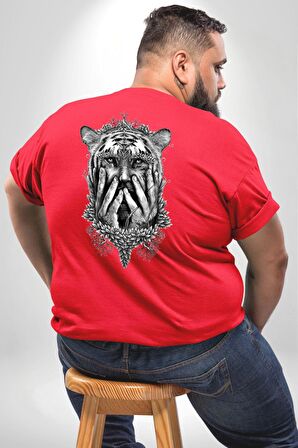 Yarım İnsan Yarım Leopar Mutant Leopar Kral Büyük Beden Kırmızı Tişört Kadın Erkek Ünisex Sırt Baskılı