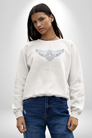 Harry Potter Beyaz Baykuş Dövme  Kadın Erkek  Beyaz Baskılı Sweatshirt 