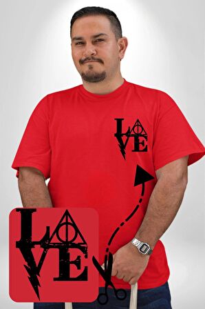 Harry Potter Love  Kırmızı Büyük Beden Kadın Basic Minimal Baskılı Tişört