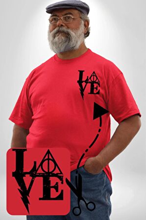 Harry Potter Love  Kırmızı Büyük Beden Kadın Basic Minimal Baskılı Tişört