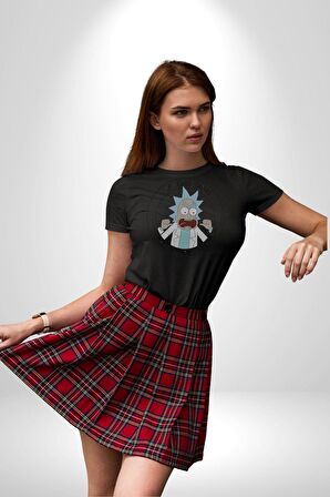 Rick And Morty Çıkmak İstiyorsan Beni Öldürmen Gerek Kadın Erkek Unisex Siyah Organik Baskılı T-Shirt Penye Yüksek Kalite