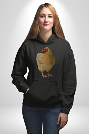 Tavuk Kadın Erkek  Siyah Kapüşonlu Sweatshirt Hoodie