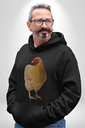 Tavuk Kadın Erkek  Siyah Kapüşonlu Sweatshirt Hoodie