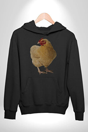 Tavuk Kadın Erkek  Siyah Kapüşonlu Sweatshirt Hoodie