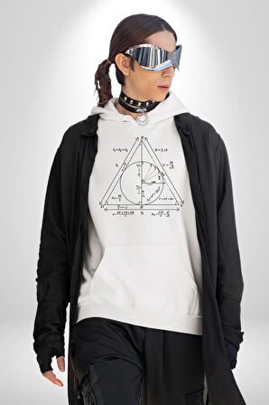 Pisagor Çember Matematik Kadın Erkek  Beyaz Kapüşonlu Sweatshirt Hoodie