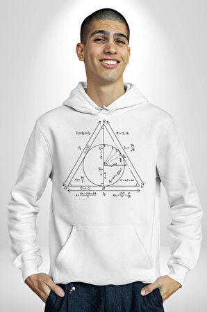 Pisagor Çember Matematik Kadın Erkek  Beyaz Kapüşonlu Sweatshirt Hoodie