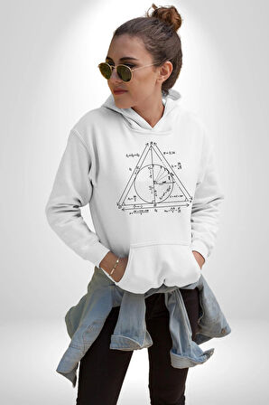 Pisagor Çember Matematik Kadın Erkek  Beyaz Kapüşonlu Sweatshirt Hoodie
