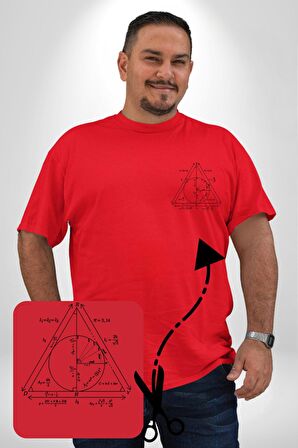 Pisagor Çember Matematik Kırmızı Büyük Beden Kadın Basic Minimal Baskılı Tişört