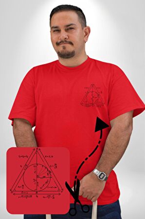 Pisagor Çember Matematik Kırmızı Büyük Beden Kadın Basic Minimal Baskılı Tişört