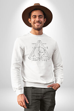 Pisagor Çember Matematik Kadın Erkek  Beyaz Baskılı Sweatshirt 