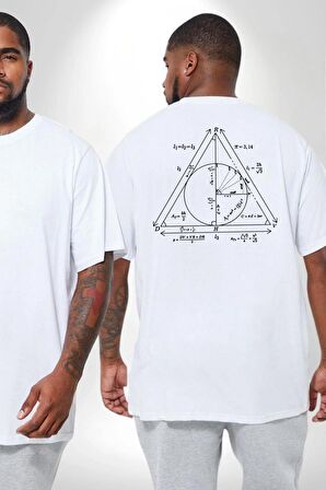 Pisagor Çember Matematik Büyük Beden Beyaz Tişört Kadın Erkek Ünisex Sırt Baskılı