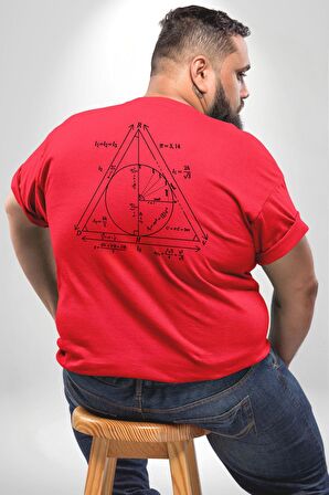 Pisagor Çember Matematik Büyük Beden Kırmızı Tişört Kadın Erkek Ünisex Sırt Baskılı