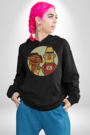 Susam Sokağı Edi İle Büdü Kadın Erkek  Siyah Kapüşonlu Sweatshirt Hoodie