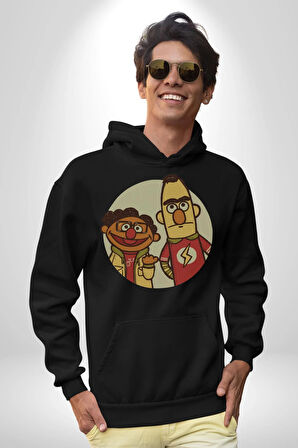 Susam Sokağı Edi İle Büdü Kadın Erkek  Siyah Kapüşonlu Sweatshirt Hoodie