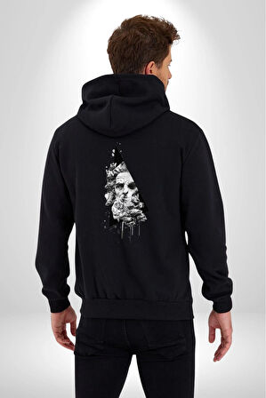 Poseidon Felsefe  Kadın Erkek Siyah Renk Kapüşonlu Kanguru Cepli  Fermuarlı Pamuklu Oversize Dijital Baskılı Hırka Sweatshirt