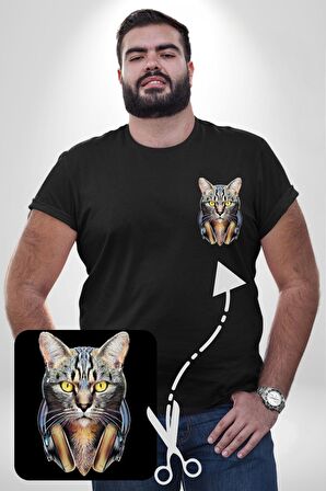 Kulaklık Kedi  Siyah Büyük Beden Kadın Basic Minimal Baskılı Tişört