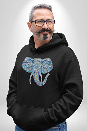 Mandala  Renkli Fil Kadın Erkek  Siyah Kapüşonlu Sweatshirt Hoodie