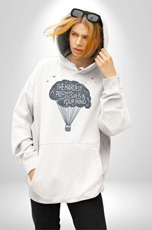Aklınızdaki En Zor Hapisane Kaçışı Kadın Erkek  Beyaz Kapüşonlu Sweatshirt Hoodie