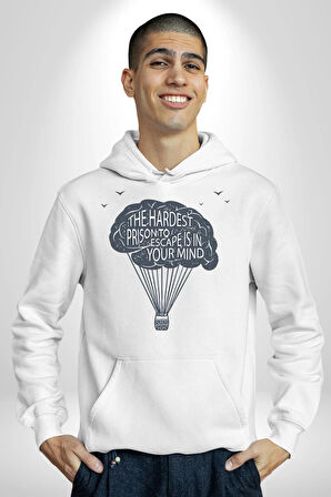Aklınızdaki En Zor Hapisane Kaçışı Kadın Erkek  Beyaz Kapüşonlu Sweatshirt Hoodie