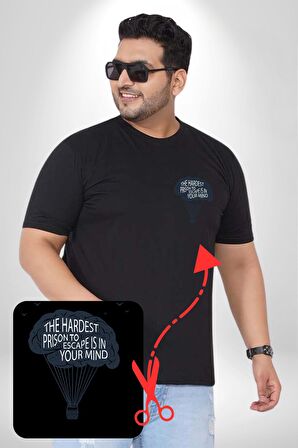 Aklınızdaki En Zor Hapisane Kaçışı Siyah Büyük Beden Kadın Basic Minimal Baskılı Tişört