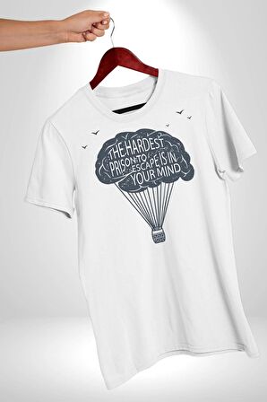Aklınızdaki En Zor Hapisane Kaçışı Kadın Erkek Unisex Beyaz Organik Baskılı T-Shirt Penye Yüksek Kalite