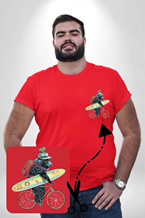 Komik Köpek Sörf Tahtası Bisiklet Kırmızı Büyük Beden Kadın Basic Minimal Baskılı Tişört