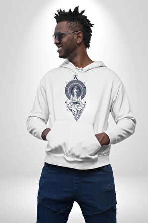 Falcı Meditasyon Yoga Dağın Üstünde Kadın Erkek  Beyaz Kapüşonlu Sweatshirt Hoodie