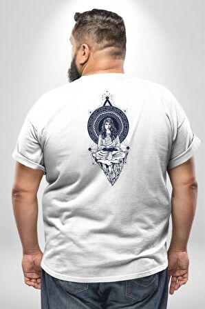 Falcı Meditasyon Yoga Dağın Üstünde Büyük Beden Beyaz Tişört Kadın Erkek Ünisex Sırt Baskılı