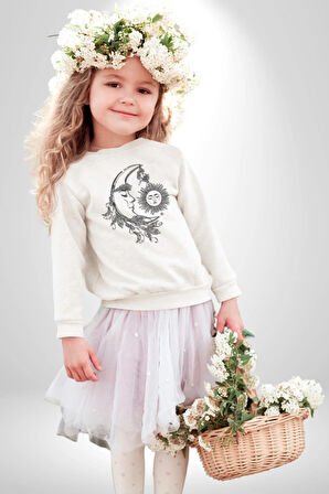 Ay Güneş Astroloji Aşk Estetik Kadın Erkek  Beyaz Baskılı Sweatshirt 