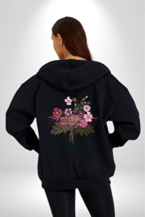 Güller Ve Dikenler Şimdi Ne Yapmalıyız Kadın Erkek Siyah Renk Kapüşonlu Kanguru Cepli  Fermuarlı Pamuklu Oversize Dijital Baskılı Hırka Sweatshirt
