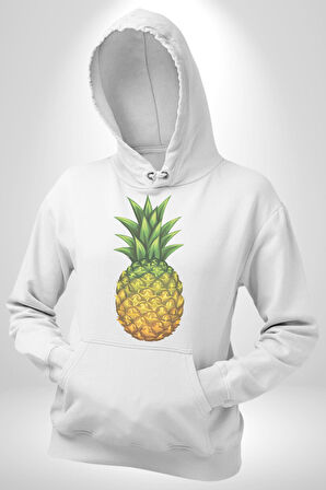 Ananas Meyve Kadın Erkek  Beyaz Kapüşonlu Sweatshirt Hoodie