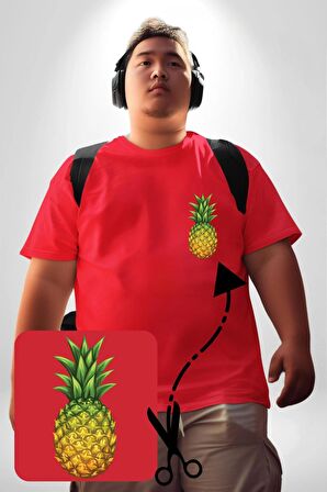 Ananas Meyve Kırmızı Büyük Beden Kadın Basic Minimal Baskılı Tişört
