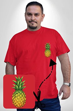 Ananas Meyve Kırmızı Büyük Beden Kadın Basic Minimal Baskılı Tişört