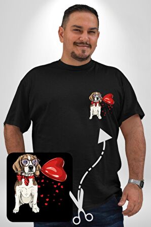 Poodle ve Beagle Sevililer Günü Hediyesi Siyah Büyük Beden Kadın Basic Minimal Baskılı Tişört