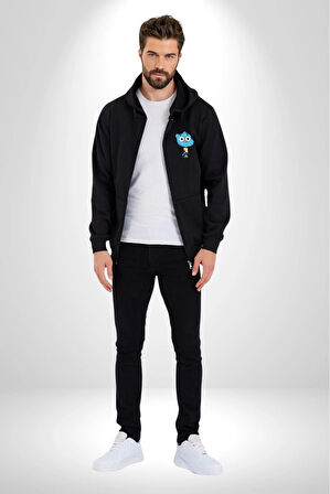 Darwin Watterson Ben Gumball Kadın Erkek Siyah Renk Kapüşonlu Kanguru Cepli  Fermuarlı Pamuklu Oversize Dijital Baskılı Hırka Sweatshirt