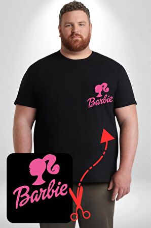 Barbie  Siyah Büyük Beden Kadın Basic Minimal Baskılı Tişört