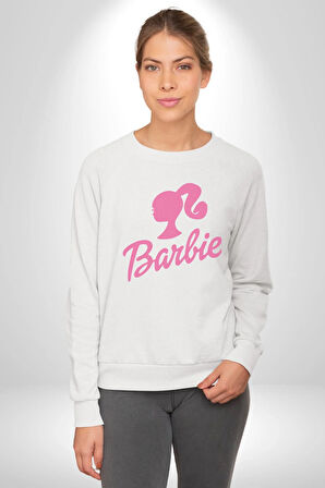 Barbie  Kadın Erkek  Beyaz Baskılı Sweatshirt 
