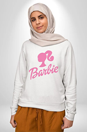 Barbie  Kadın Erkek  Beyaz Baskılı Sweatshirt 