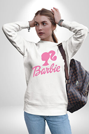 Barbie  Kadın Erkek  Beyaz Baskılı Sweatshirt 