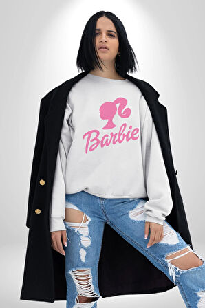 Barbie  Kadın Erkek  Beyaz Baskılı Sweatshirt 