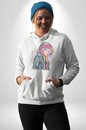Metal Müzik Çeket Kadın Erkek  Beyaz Kapüşonlu Sweatshirt Hoodie