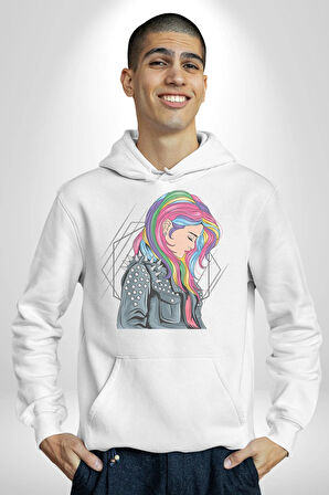 Metal Müzik Çeket Kadın Erkek  Beyaz Kapüşonlu Sweatshirt Hoodie