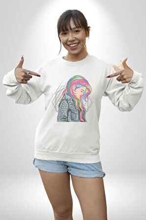 Metal Müzik Çeket Kadın Erkek  Beyaz Baskılı Sweatshirt 