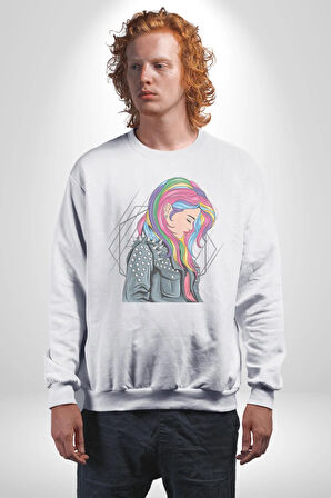 Metal Müzik Çeket Kadın Erkek  Beyaz Baskılı Sweatshirt 