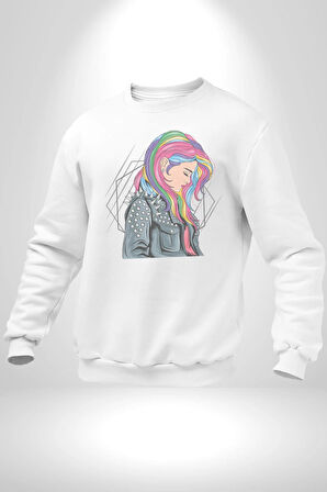 Metal Müzik Çeket Kadın Erkek  Beyaz Baskılı Sweatshirt 