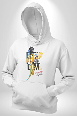 Özgür Doğmuş Yükseklerden Ucalım Kadın Erkek  Beyaz Kapüşonlu Sweatshirt Hoodie