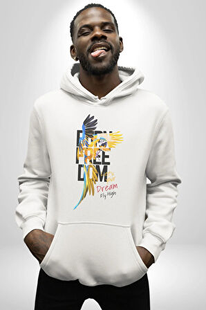Özgür Doğmuş Yükseklerden Ucalım Kadın Erkek  Beyaz Kapüşonlu Sweatshirt Hoodie